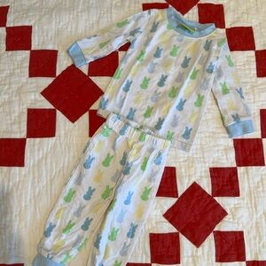 Classic Whimsy Easter Bunny Print Pajama Set in Light Blue, Green & Yellow